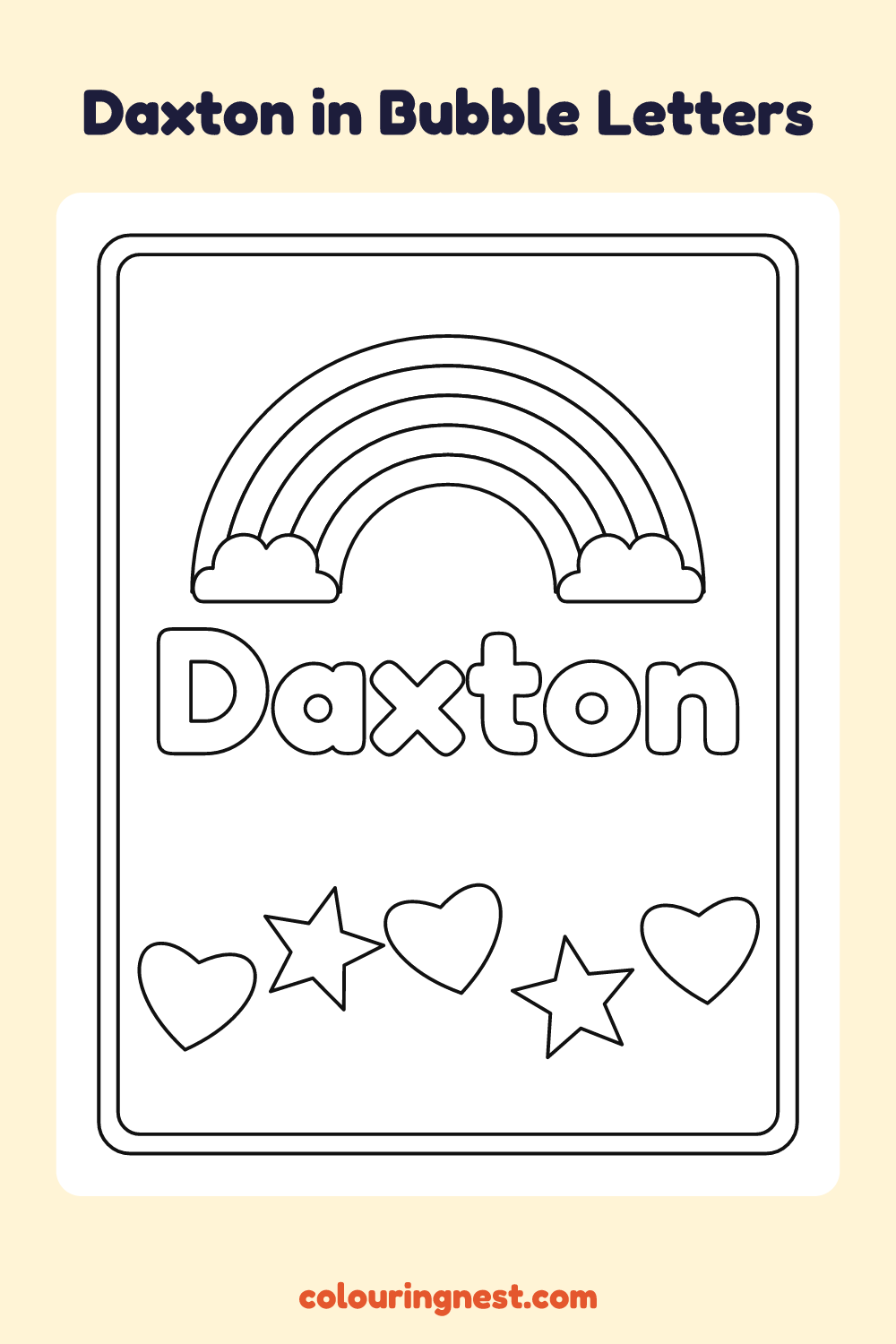 Daxton in Bubble Letters coloring page: free printable black-and-white line art