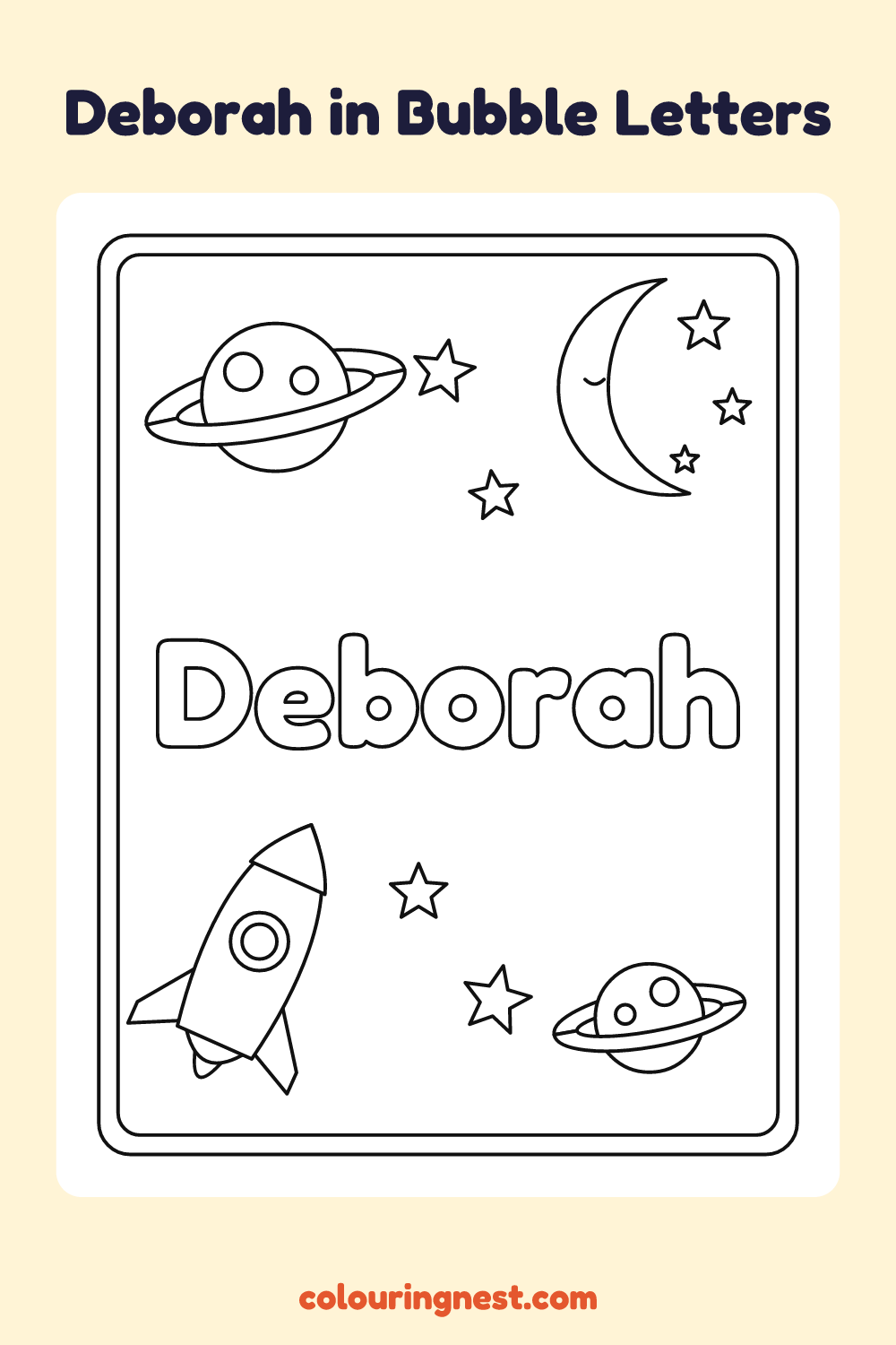 Deborah in Bubble Letters coloring page: free printable black-and-white line art