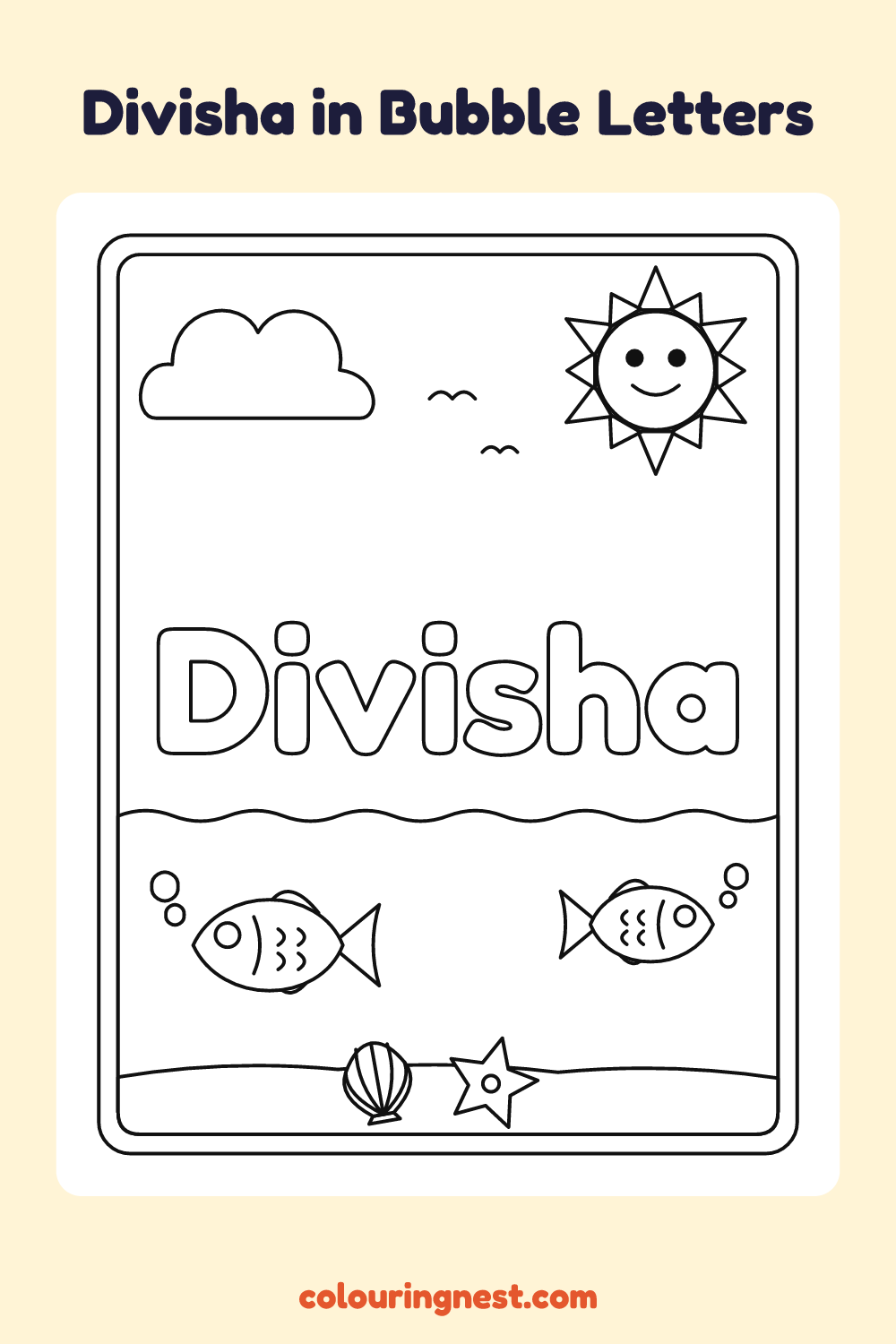 Divisha in Bubble Letters coloring page: free printable black-and-white line art