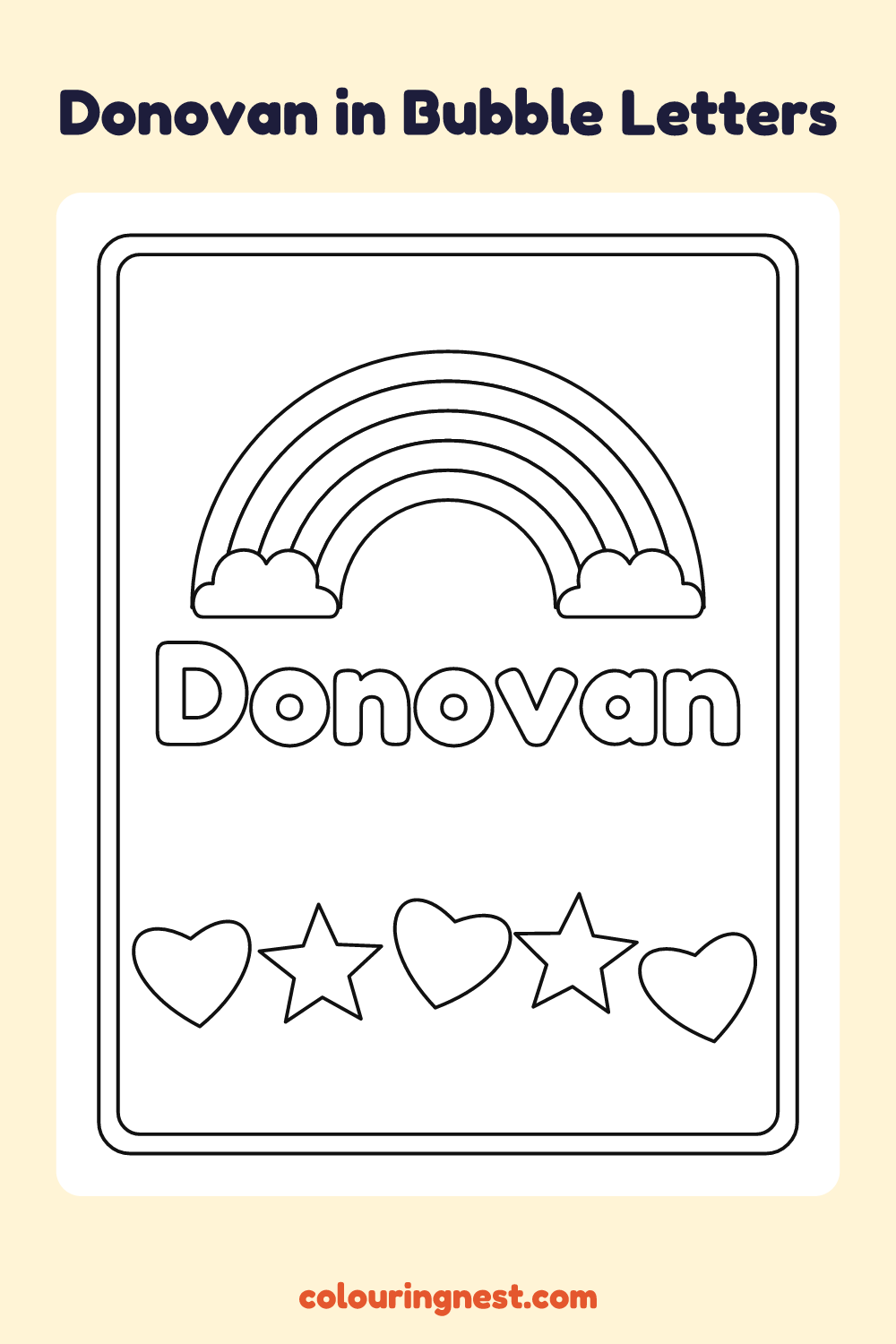 Donovan in Bubble Letters coloring page: free printable black-and-white line art