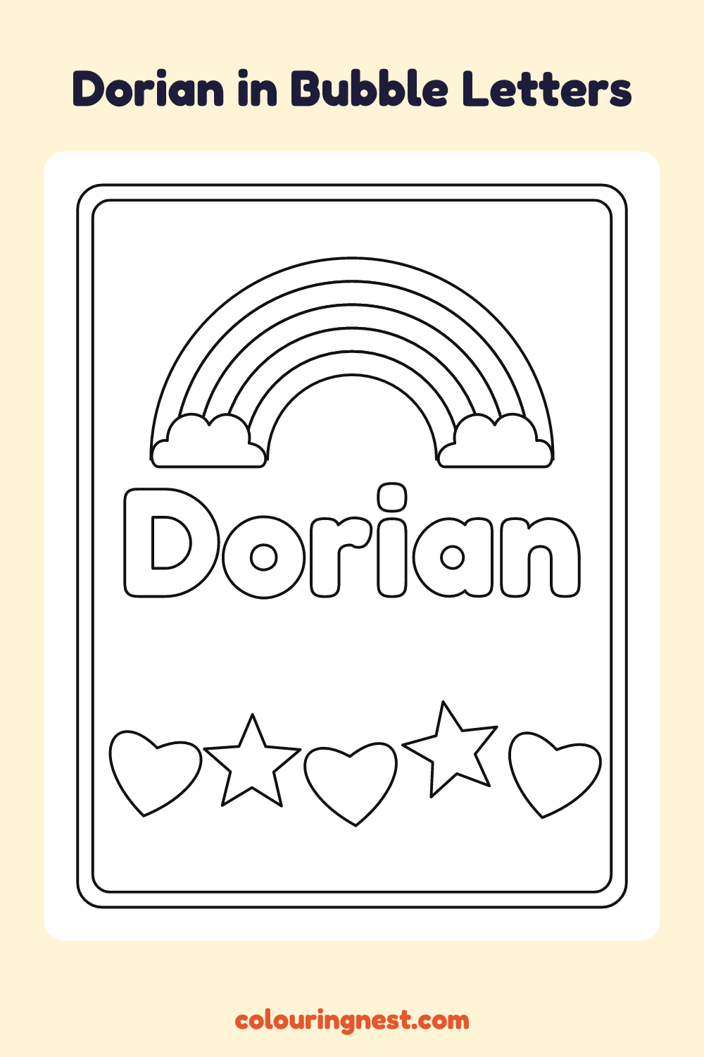 Dorian in Bubble Letters coloring page: free printable black-and-white line art