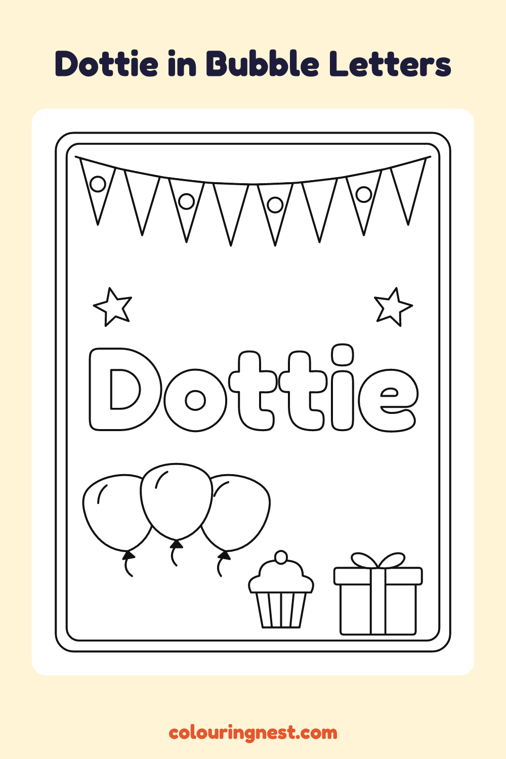 Dottie in Bubble Letters coloring page: free printable black-and-white line art