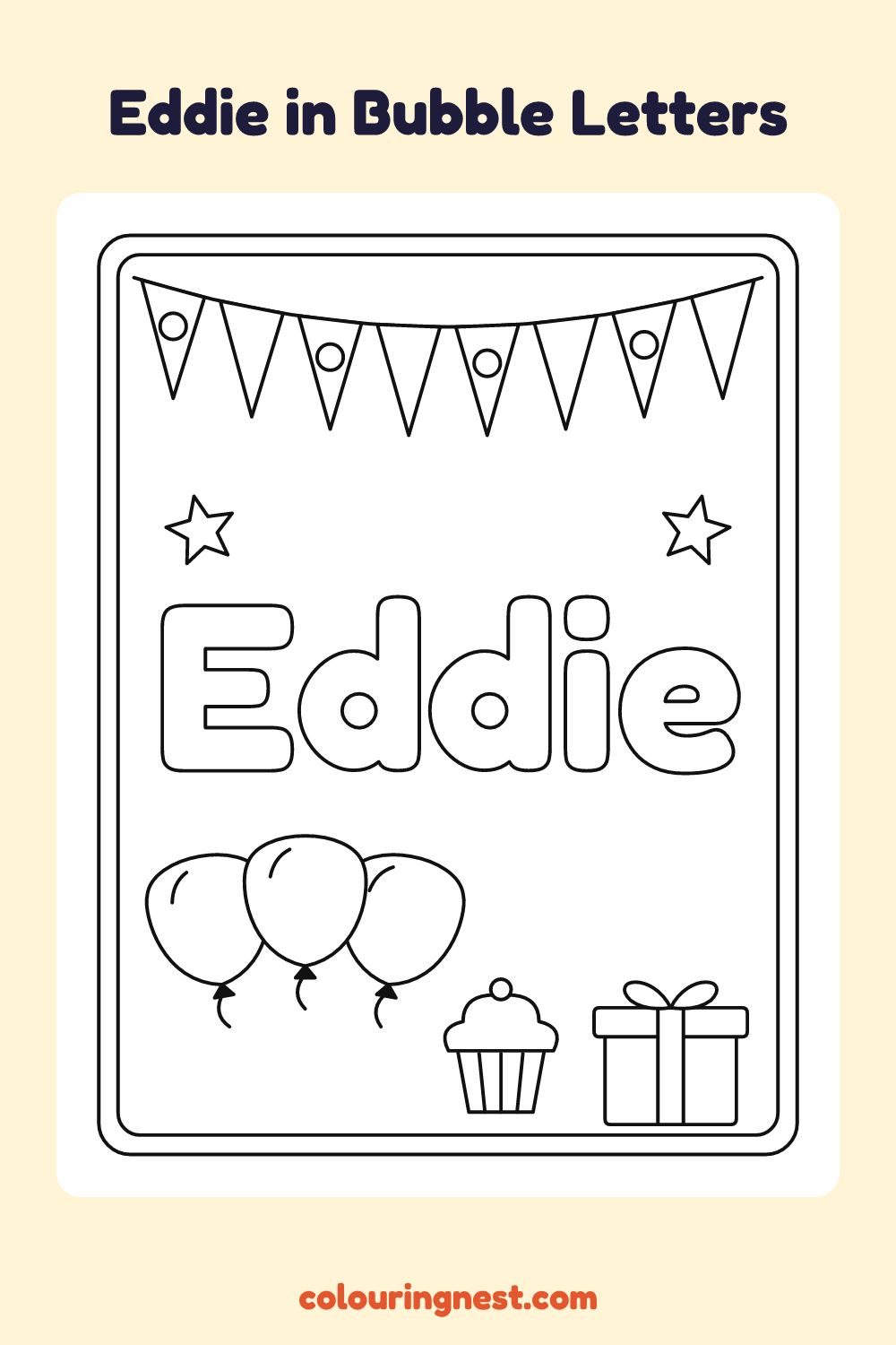 Eddie in Bubble Letters coloring page: free printable black-and-white line art