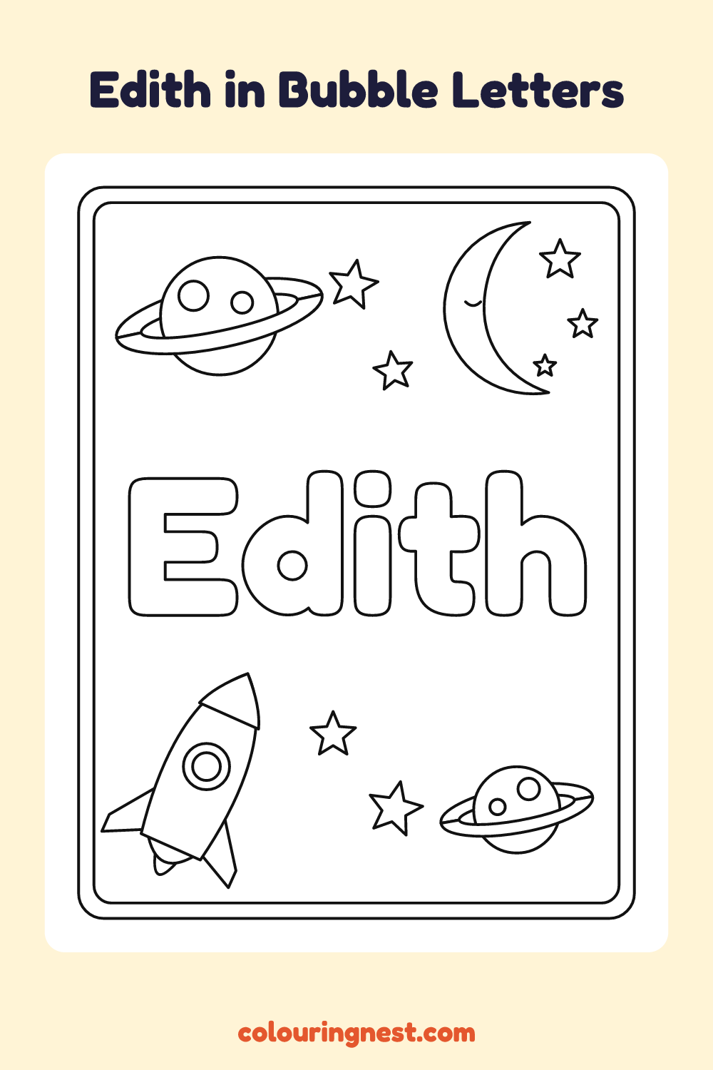 Edith in Bubble Letters coloring page: free printable black-and-white line art