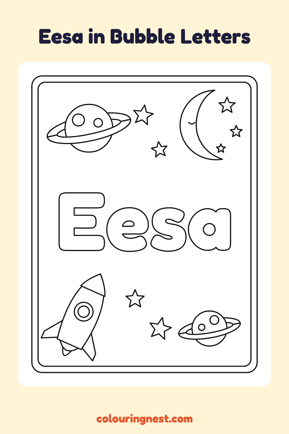 Eesa in Bubble Letters coloring page: free printable black-and-white line art