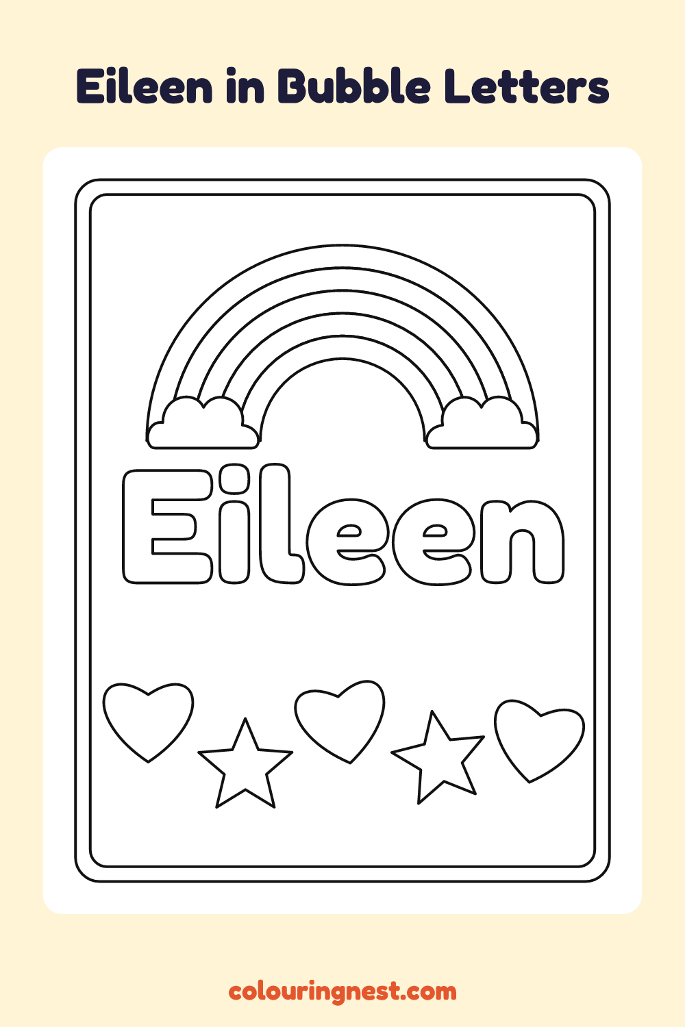 Eileen in Bubble Letters coloring page: free printable black-and-white line art