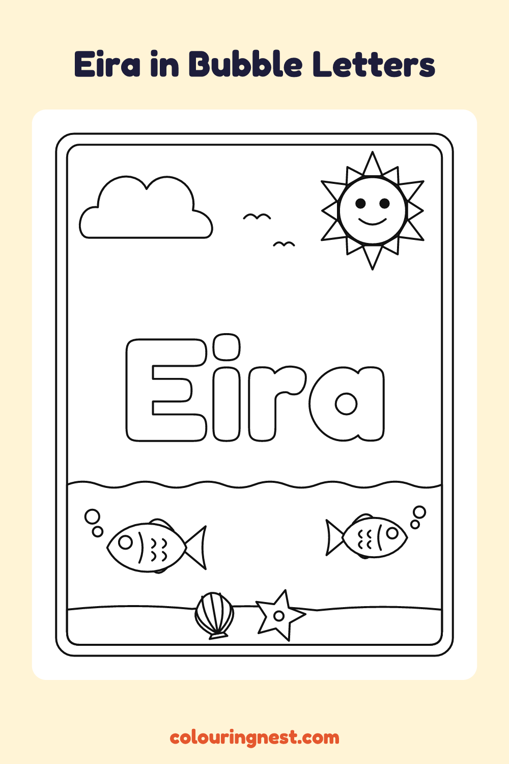 Eira in Bubble Letters coloring page: free printable black-and-white line art
