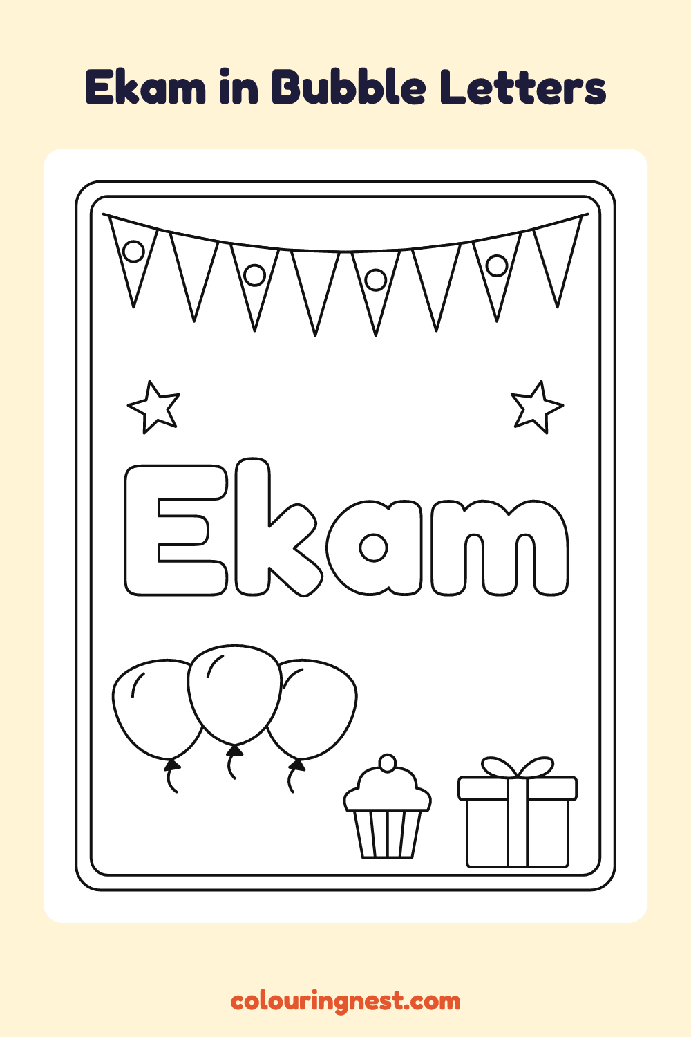 Ekam in Bubble Letters coloring page: free printable black-and-white line art