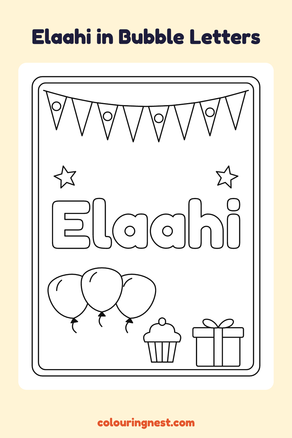 Elaahi in Bubble Letters coloring page: free printable black-and-white line art