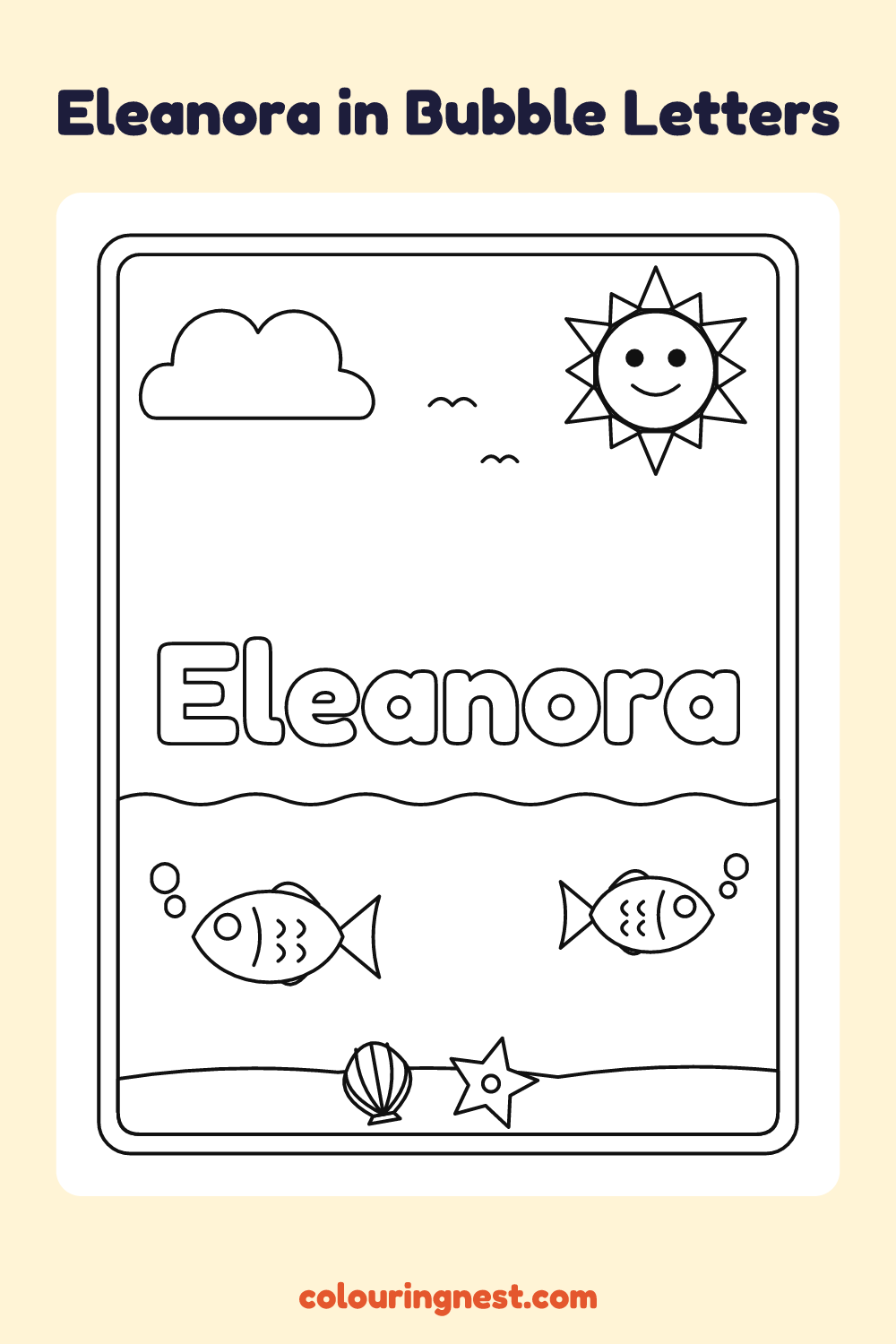 Eleanora in Bubble Letters coloring page: free printable black-and-white line art