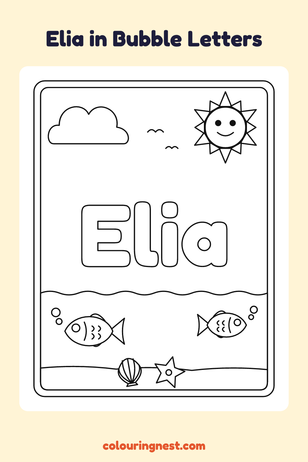 Elia in Bubble Letters coloring page: free printable black-and-white line art