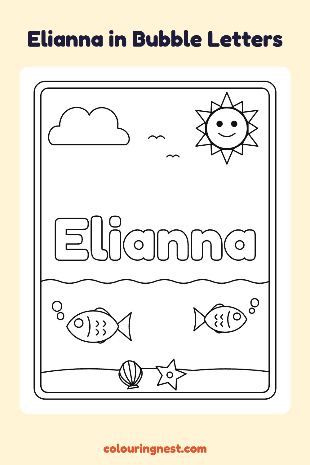 Elianna in Bubble Letters coloring page: free printable black-and-white line art