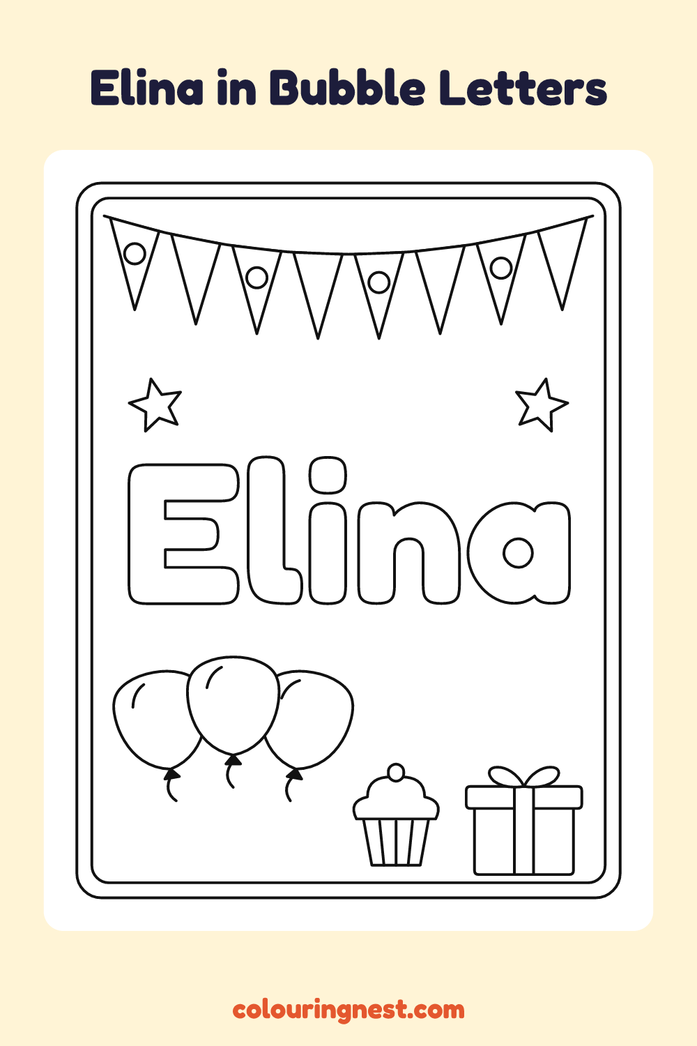 Elina in Bubble Letters coloring page: free printable black-and-white line art