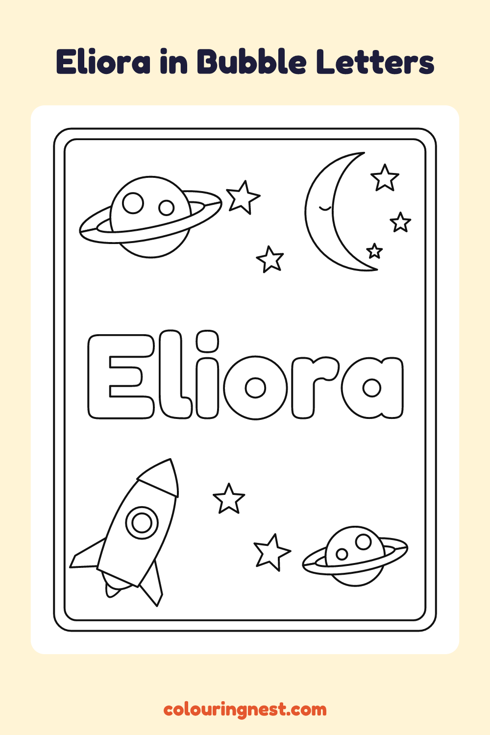 Eliora in Bubble Letters coloring page: free printable black-and-white line art