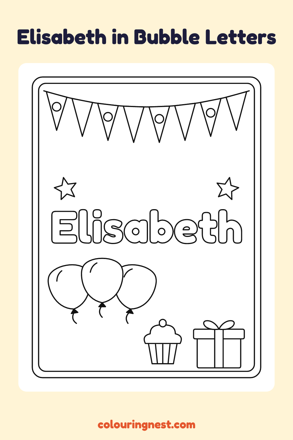 Elisabeth in Bubble Letters coloring page: free printable black-and-white line art