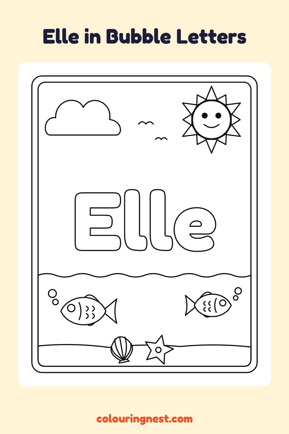 Elle in Bubble Letters coloring page: free printable black-and-white line art