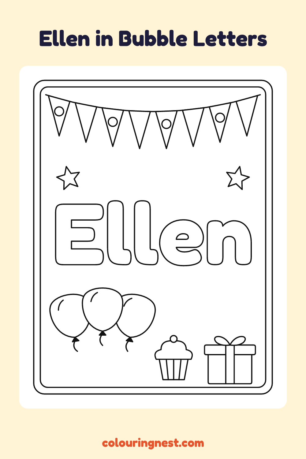 Ellen in Bubble Letters coloring page: free printable black-and-white line art
