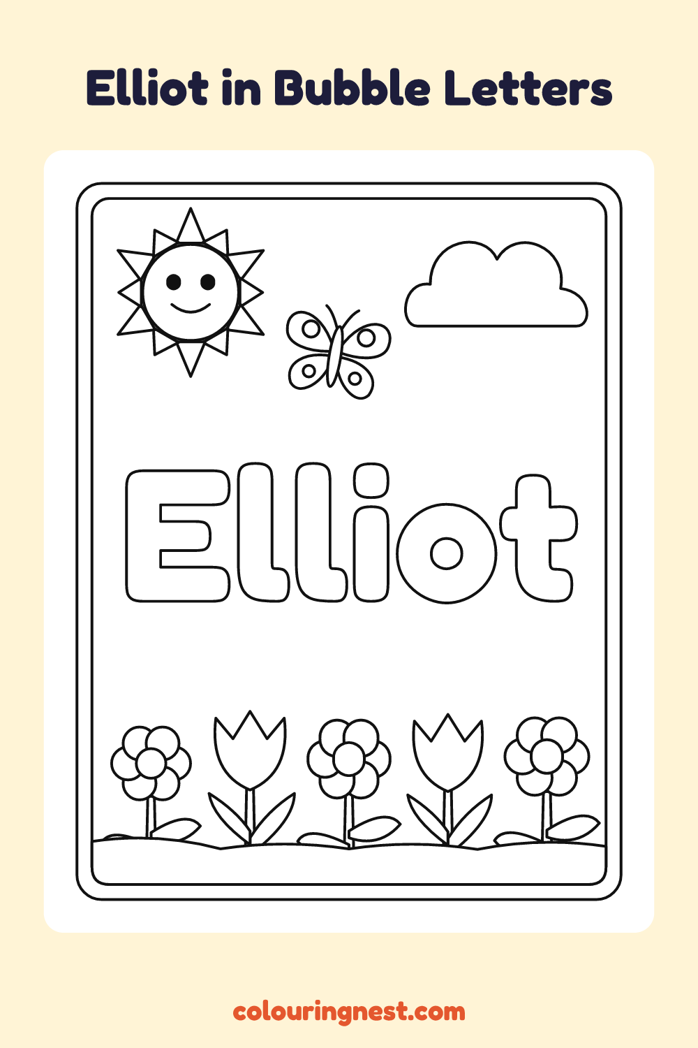 Elliot in Bubble Letters coloring page: free printable black-and-white line art