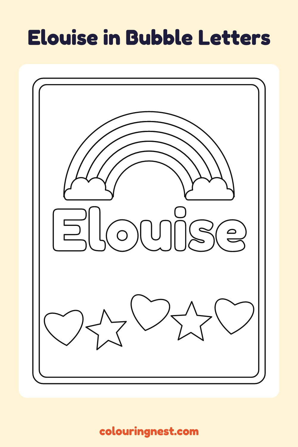 Elouise in Bubble Letters coloring page: free printable black-and-white line art