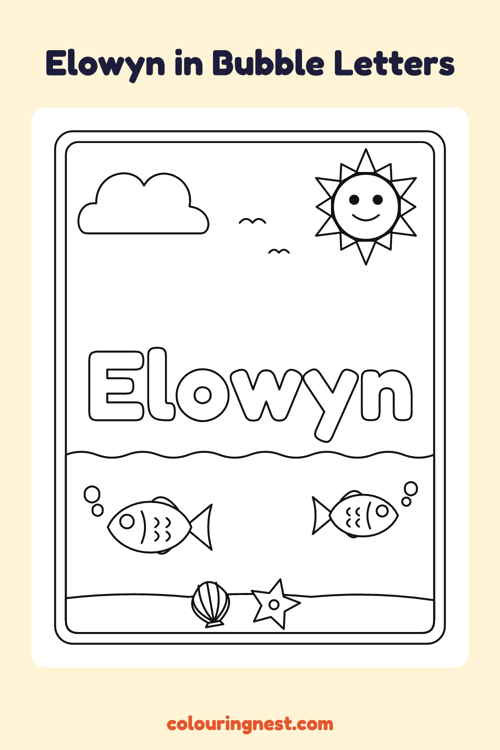 Elowyn in Bubble Letters coloring page: free printable black-and-white line art