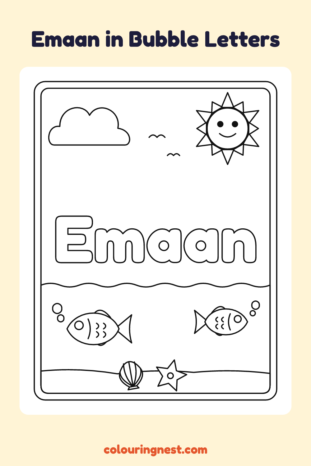 Emaan in Bubble Letters coloring page: free printable black-and-white line art