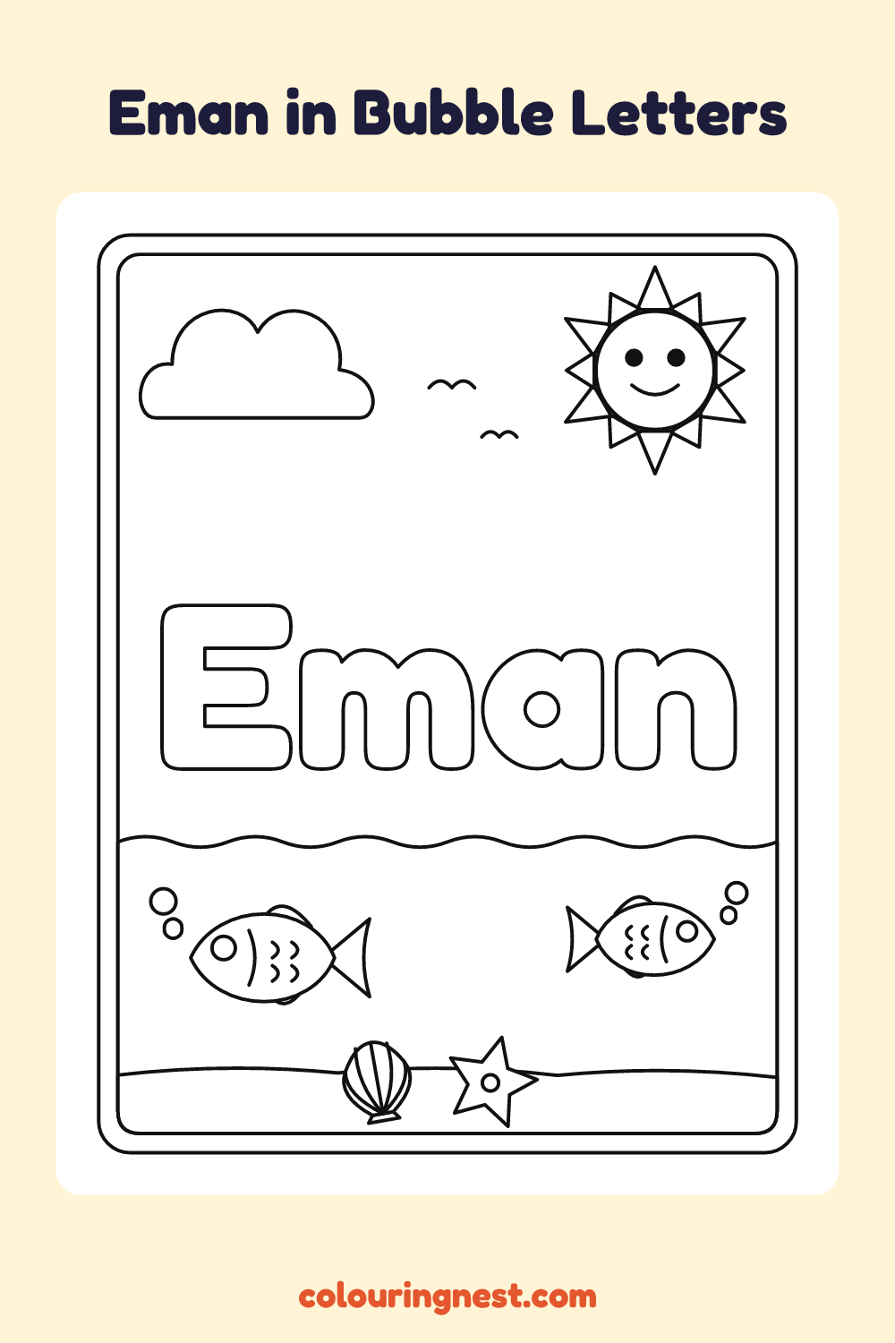 Eman in Bubble Letters coloring page: free printable black-and-white line art