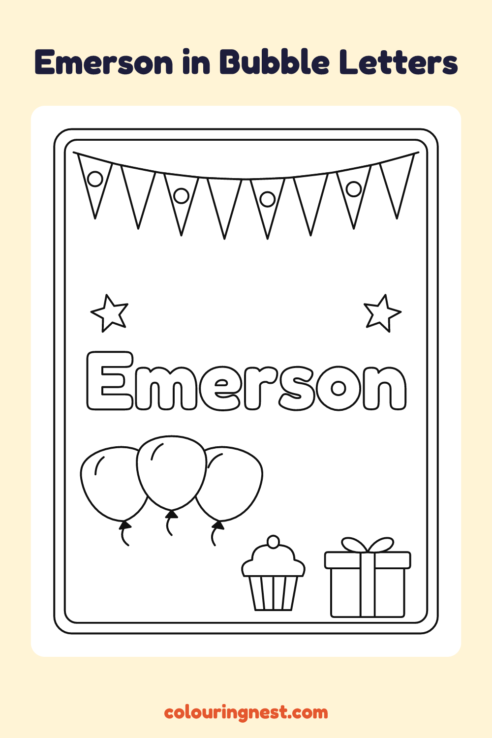 Emerson in Bubble Letters coloring page: free printable black-and-white line art