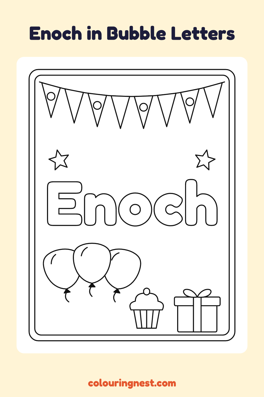 Enoch in Bubble Letters coloring page: free printable black-and-white line art