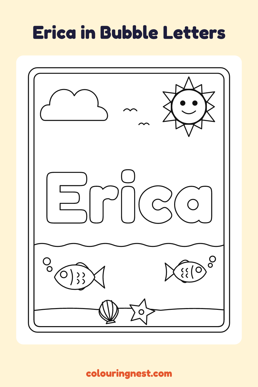 Erica in Bubble Letters coloring page: free printable black-and-white line art