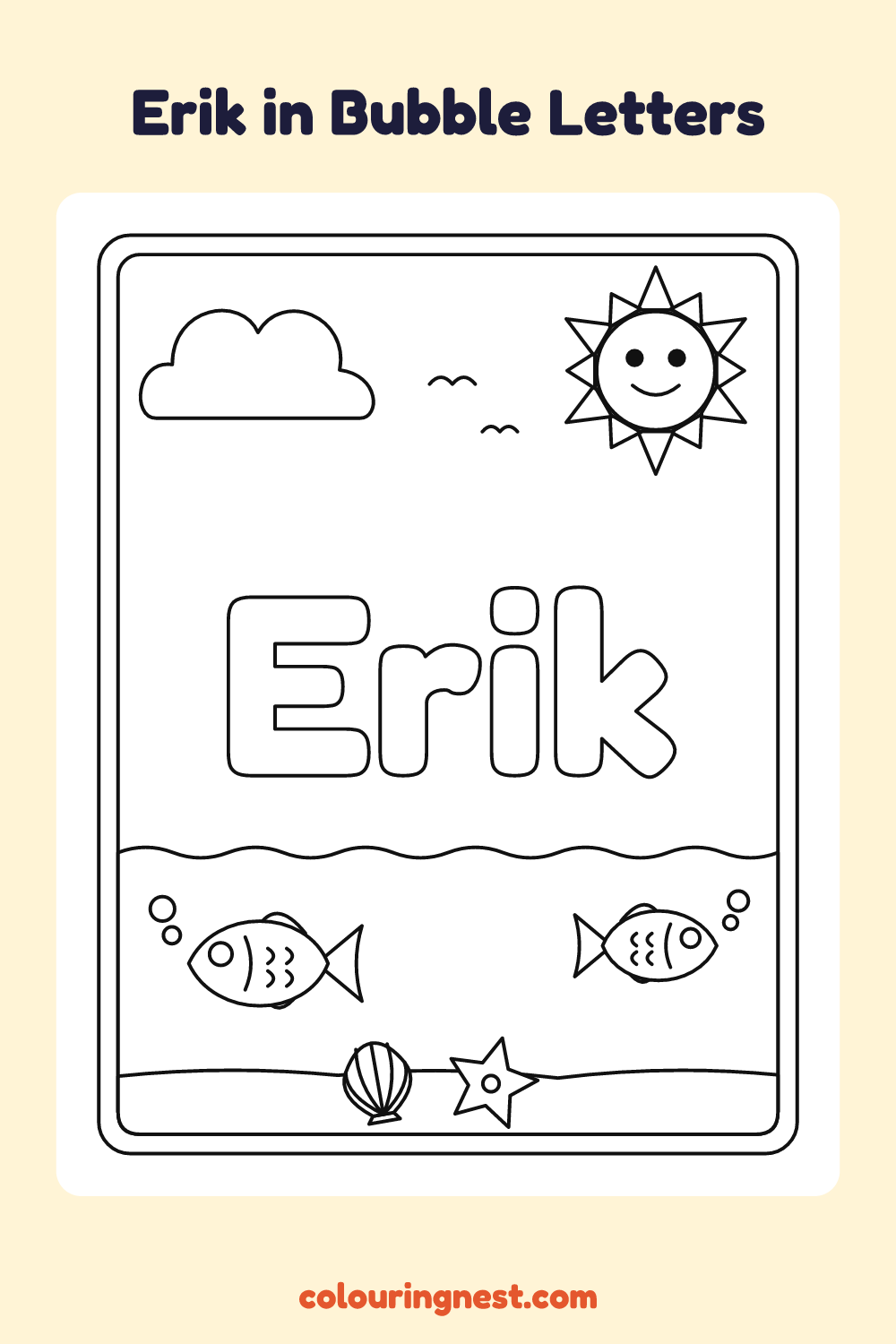 Erik in Bubble Letters coloring page: free printable black-and-white line art