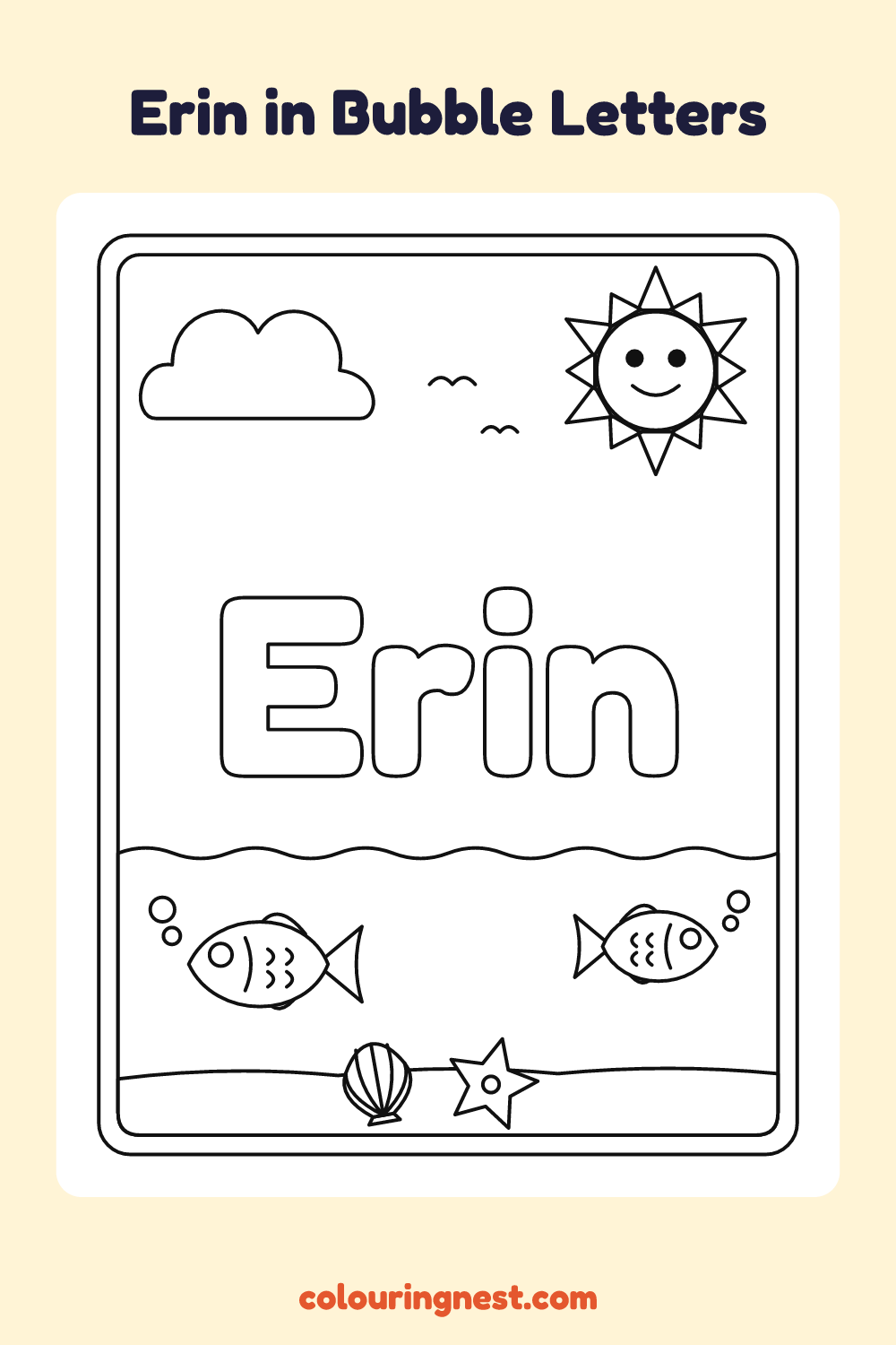 Erin in Bubble Letters coloring page: free printable black-and-white line art