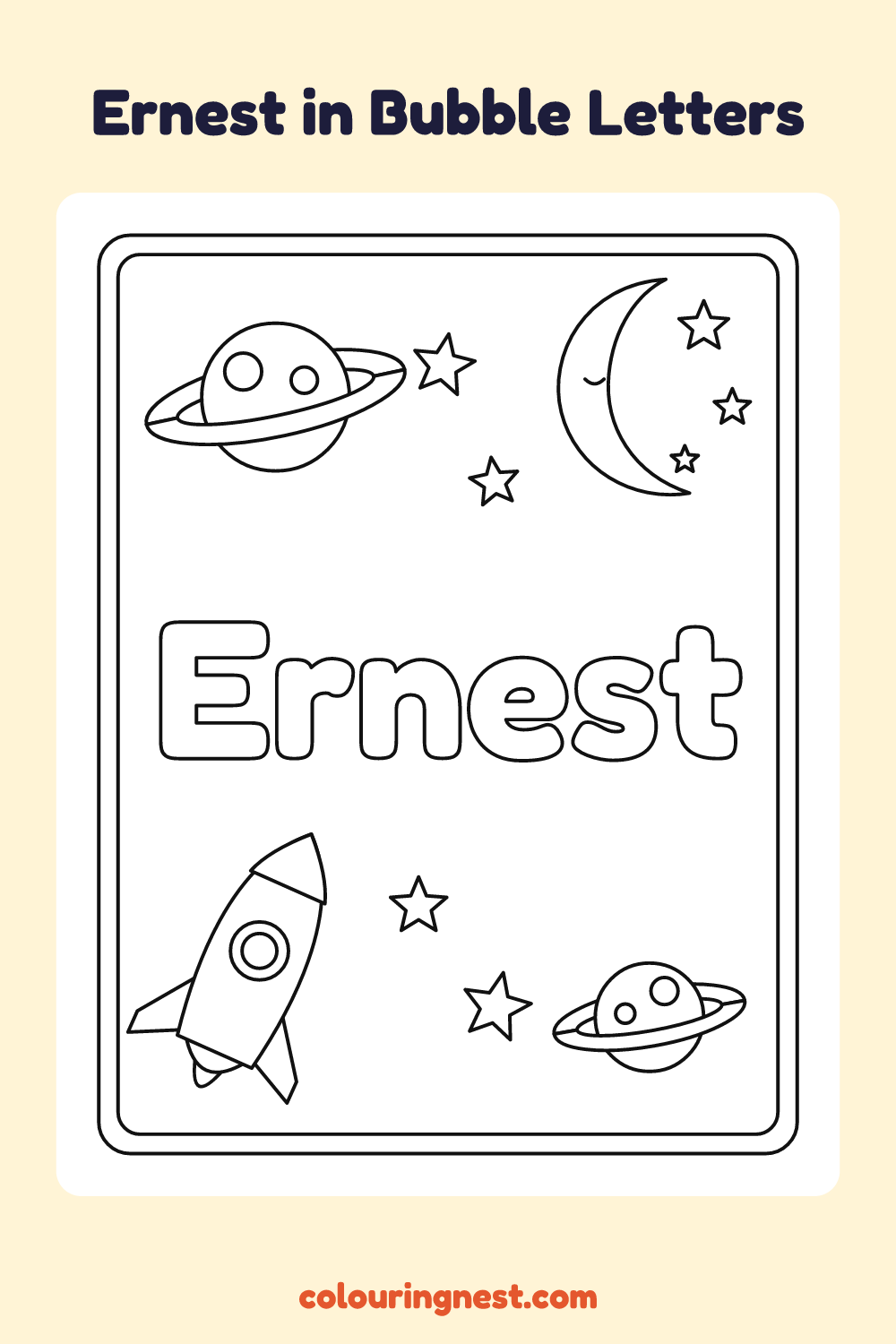 Ernest in Bubble Letters coloring page: free printable black-and-white line art