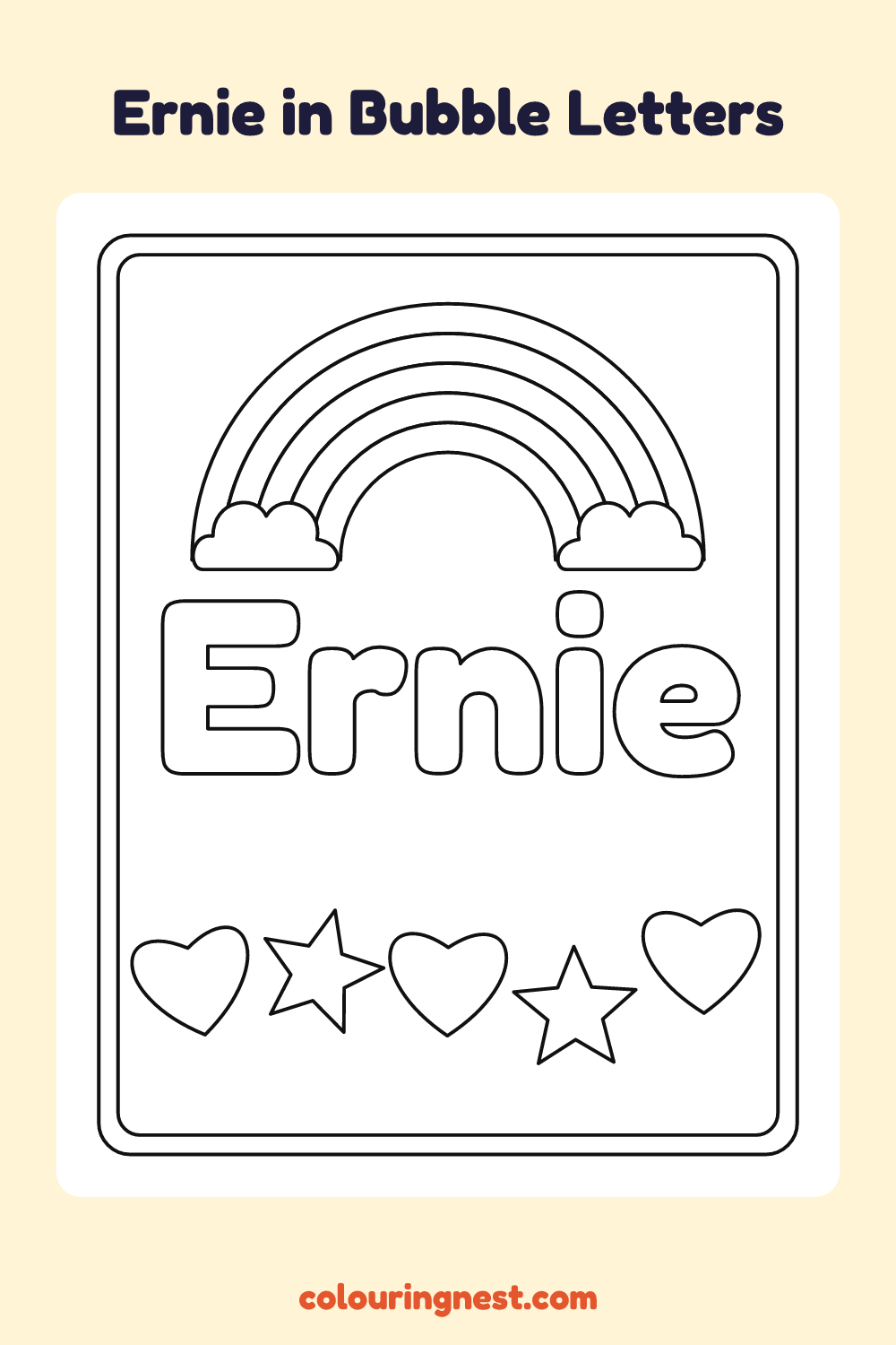 Ernie in Bubble Letters coloring page: free printable black-and-white line art