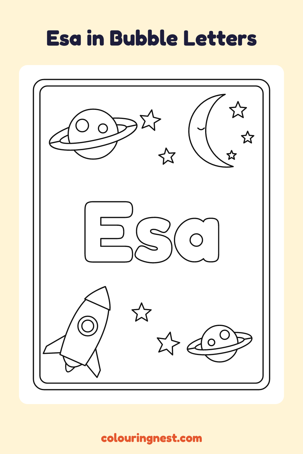 Esa in Bubble Letters coloring page: free printable black-and-white line art