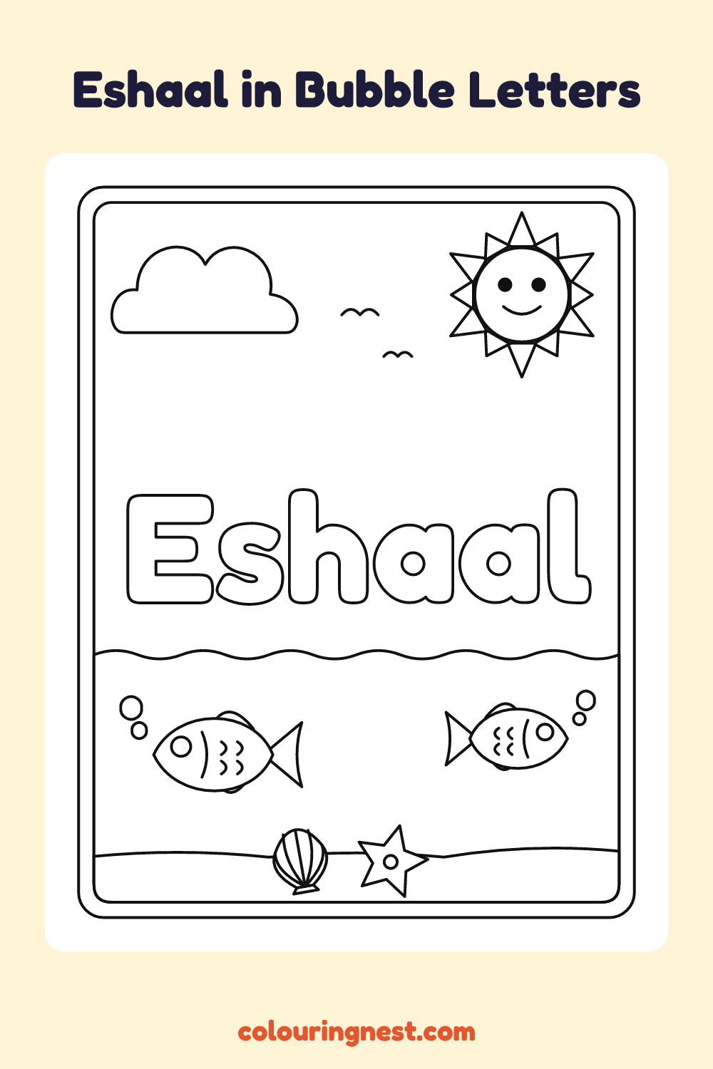 Eshaal in Bubble Letters coloring page: free printable black-and-white line art