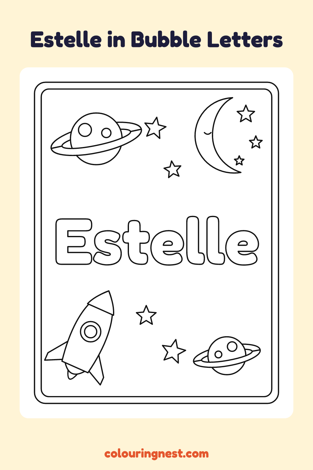 Estelle in Bubble Letters coloring page: free printable black-and-white line art