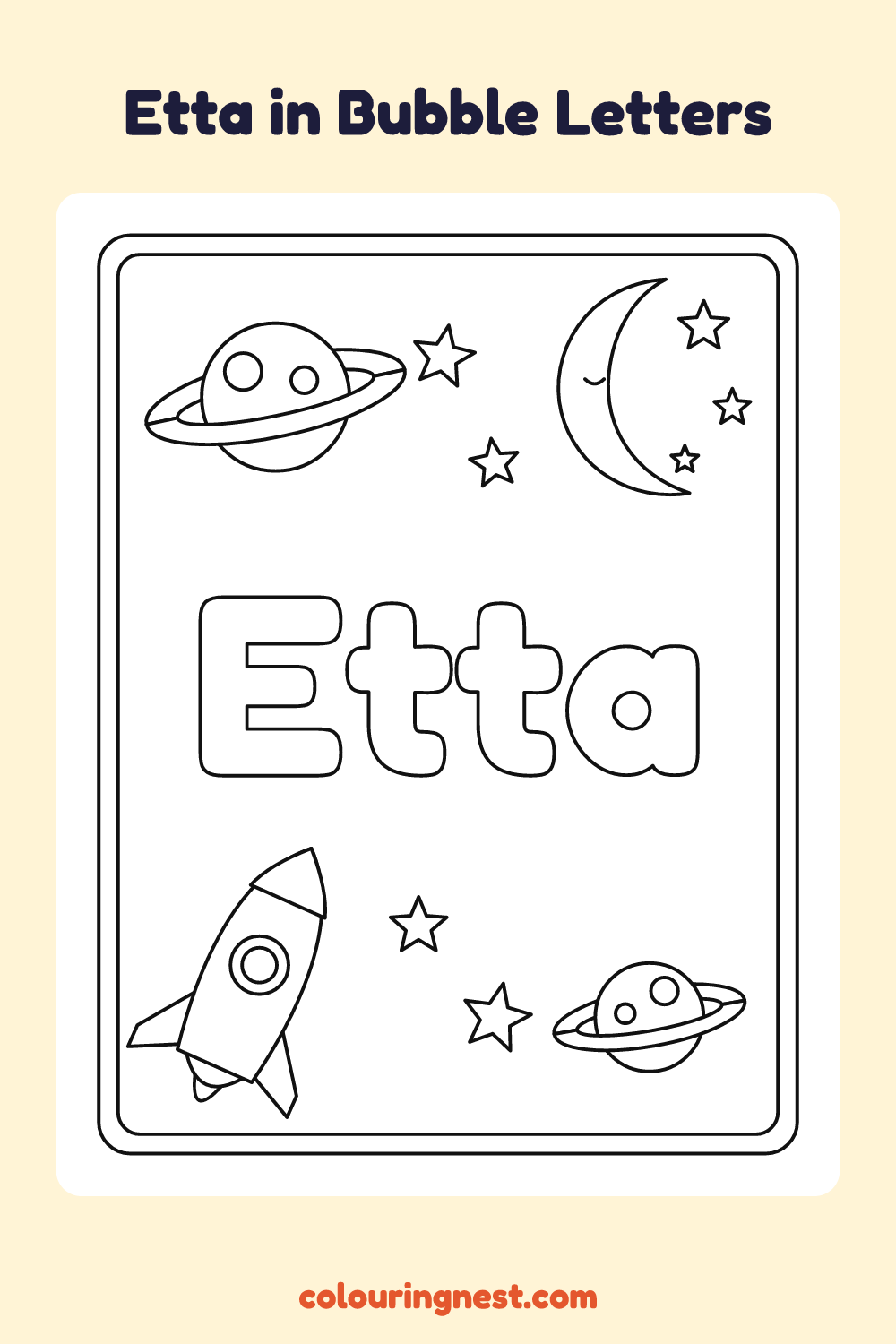 Etta in Bubble Letters coloring page: free printable black-and-white line art