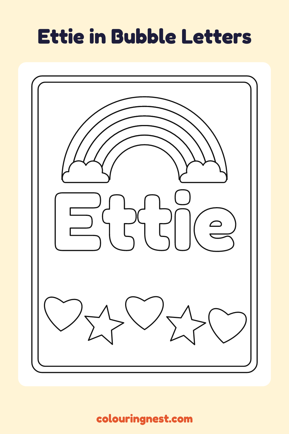 Ettie in Bubble Letters coloring page: free printable black-and-white line art
