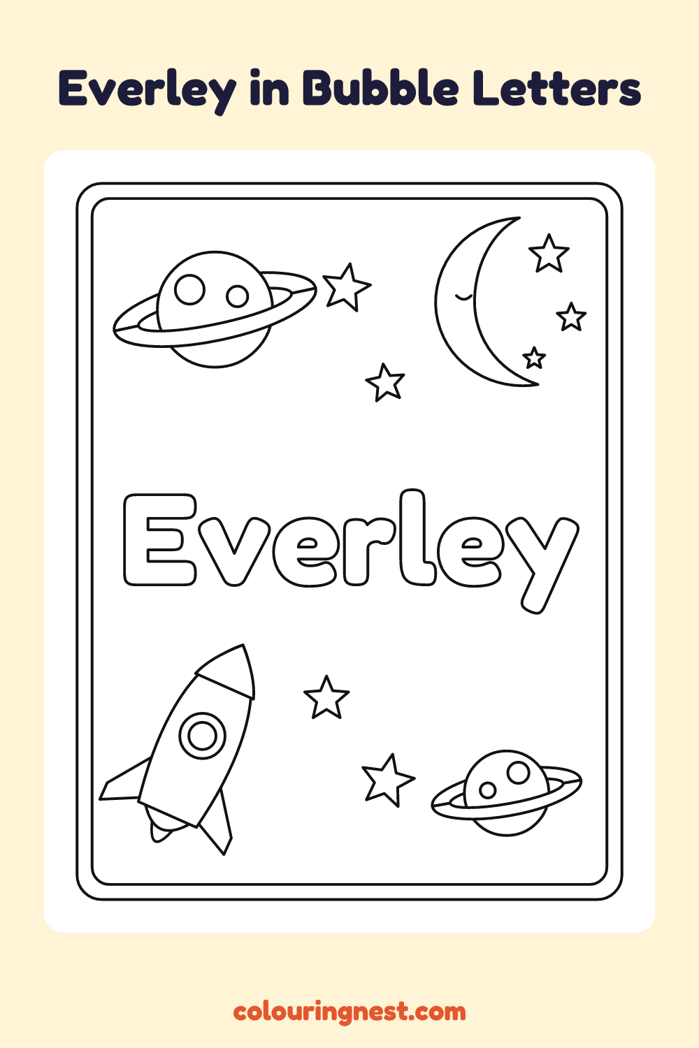 Everley in Bubble Letters coloring page: free printable black-and-white line art