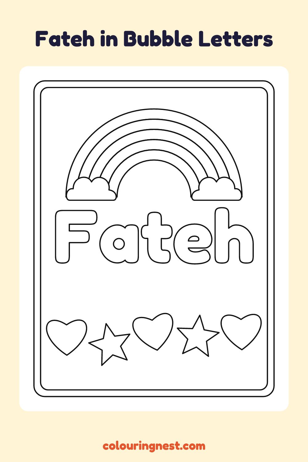 Fateh in Bubble Letters coloring page: free printable black-and-white line art