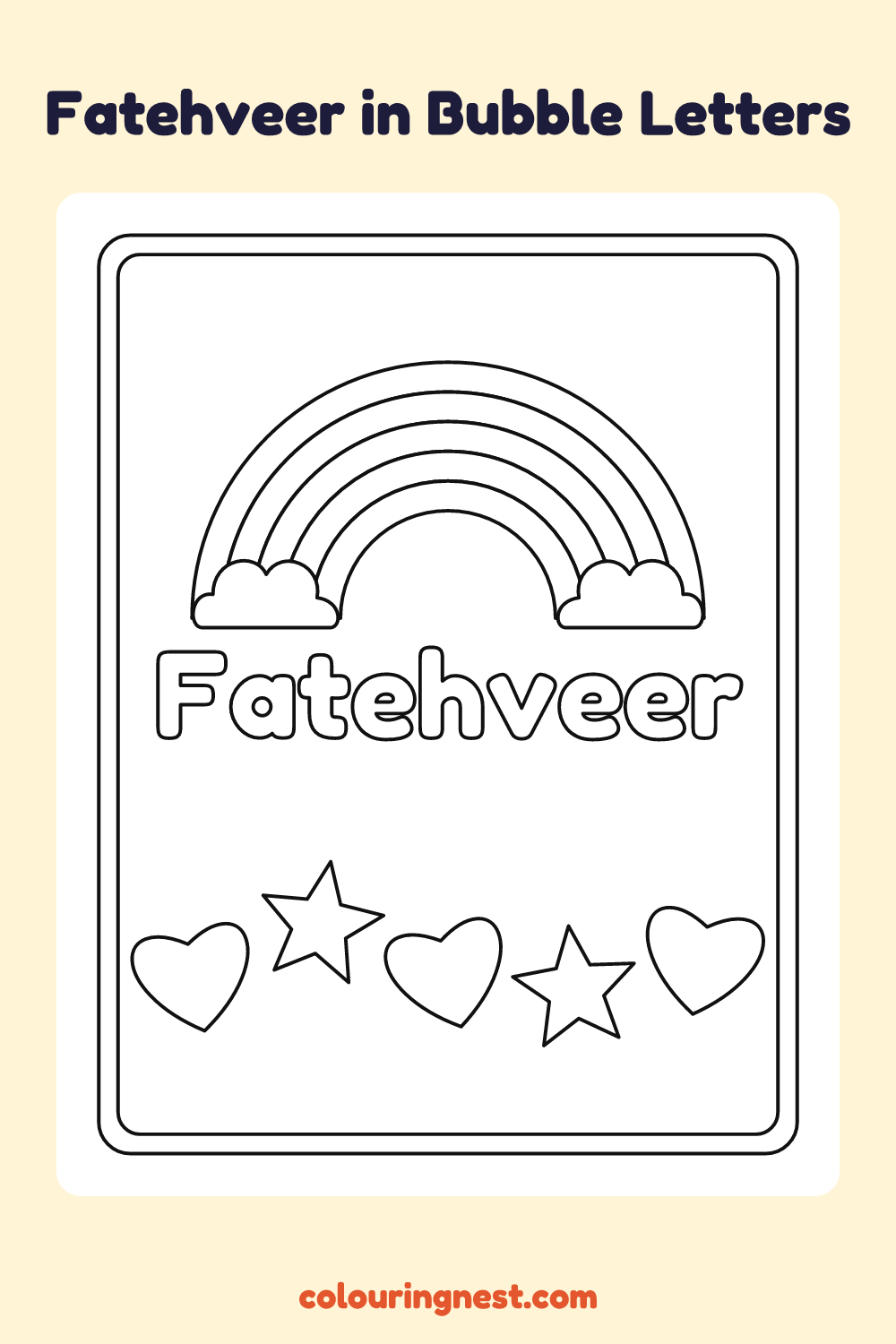 Fatehveer in Bubble Letters coloring page: free printable black-and-white line art