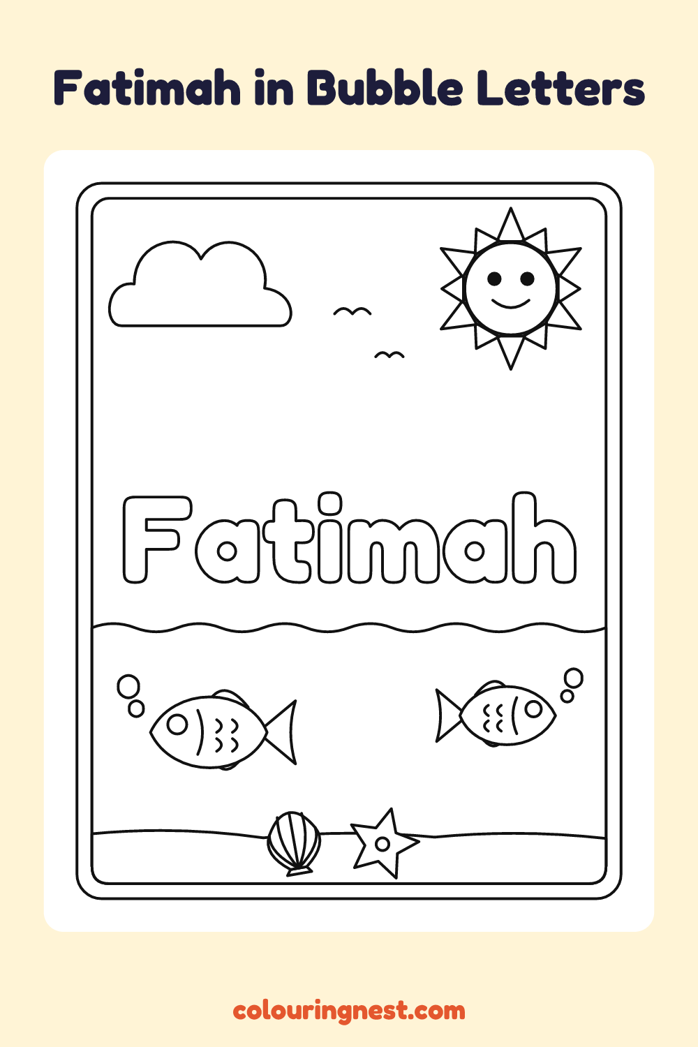 Fatimah in Bubble Letters coloring page: free printable black-and-white line art