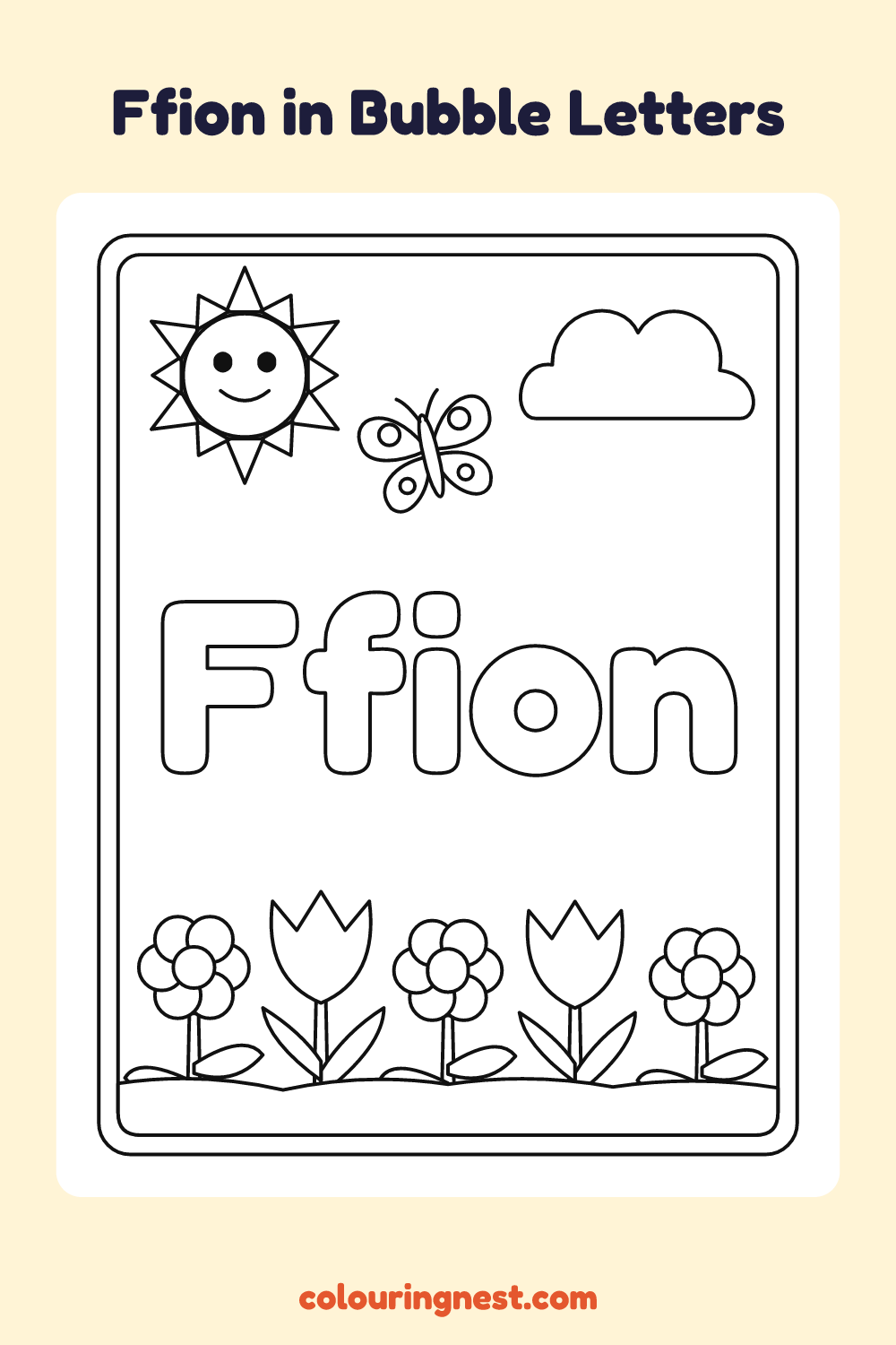 Ffion in Bubble Letters coloring page: free printable black-and-white line art