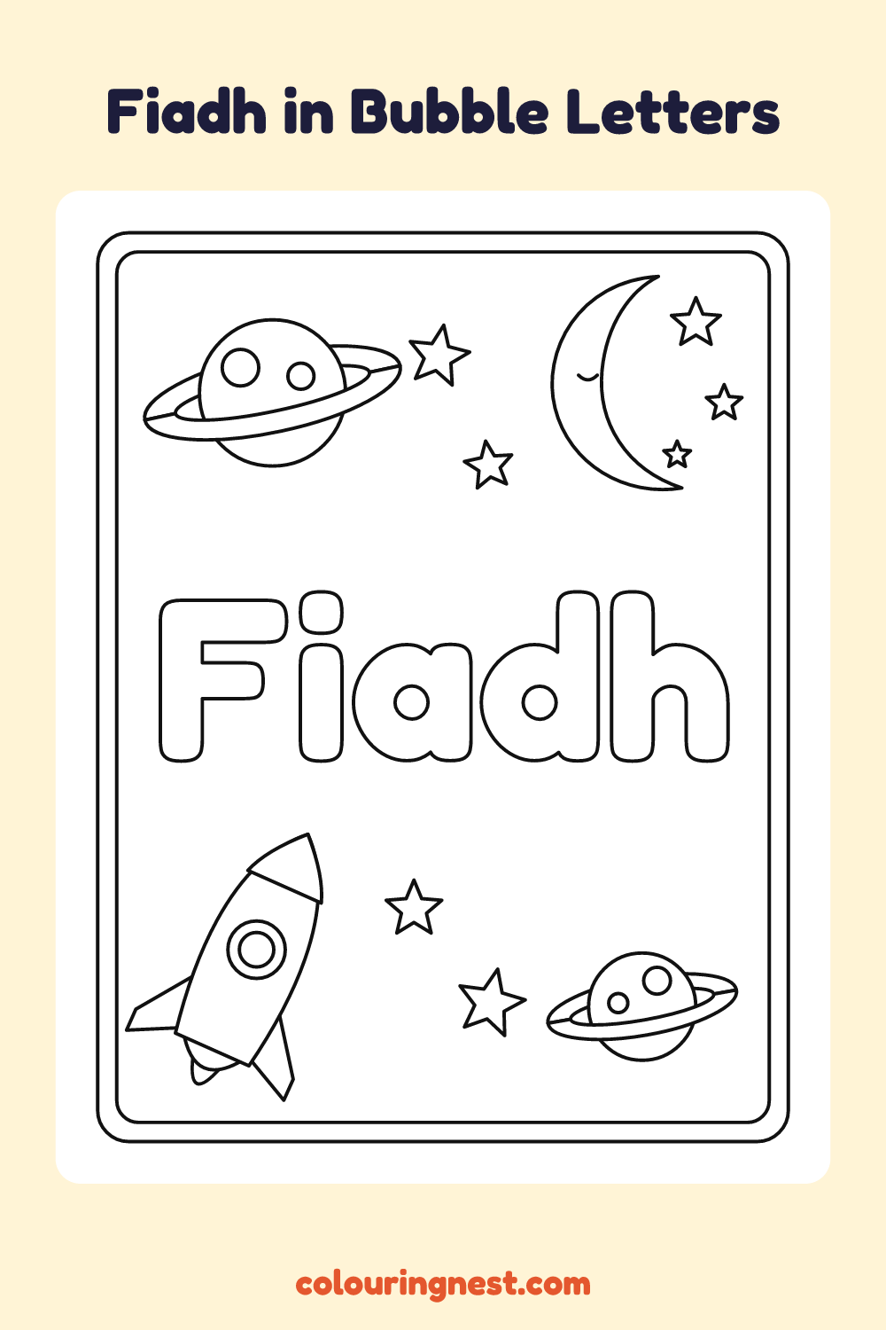 Fiadh in Bubble Letters coloring page: free printable black-and-white line art