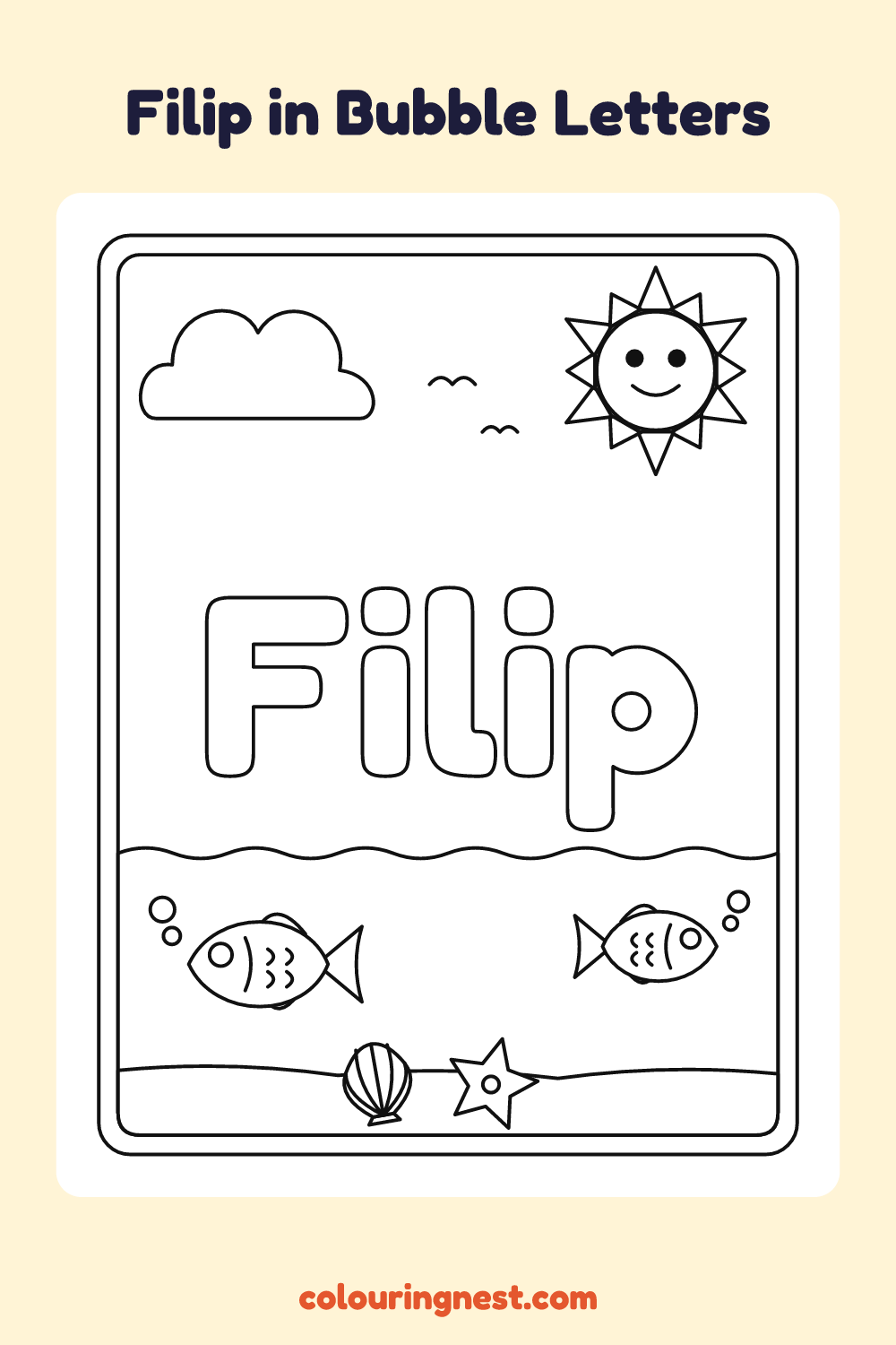 Filip in Bubble Letters coloring page: free printable black-and-white line art