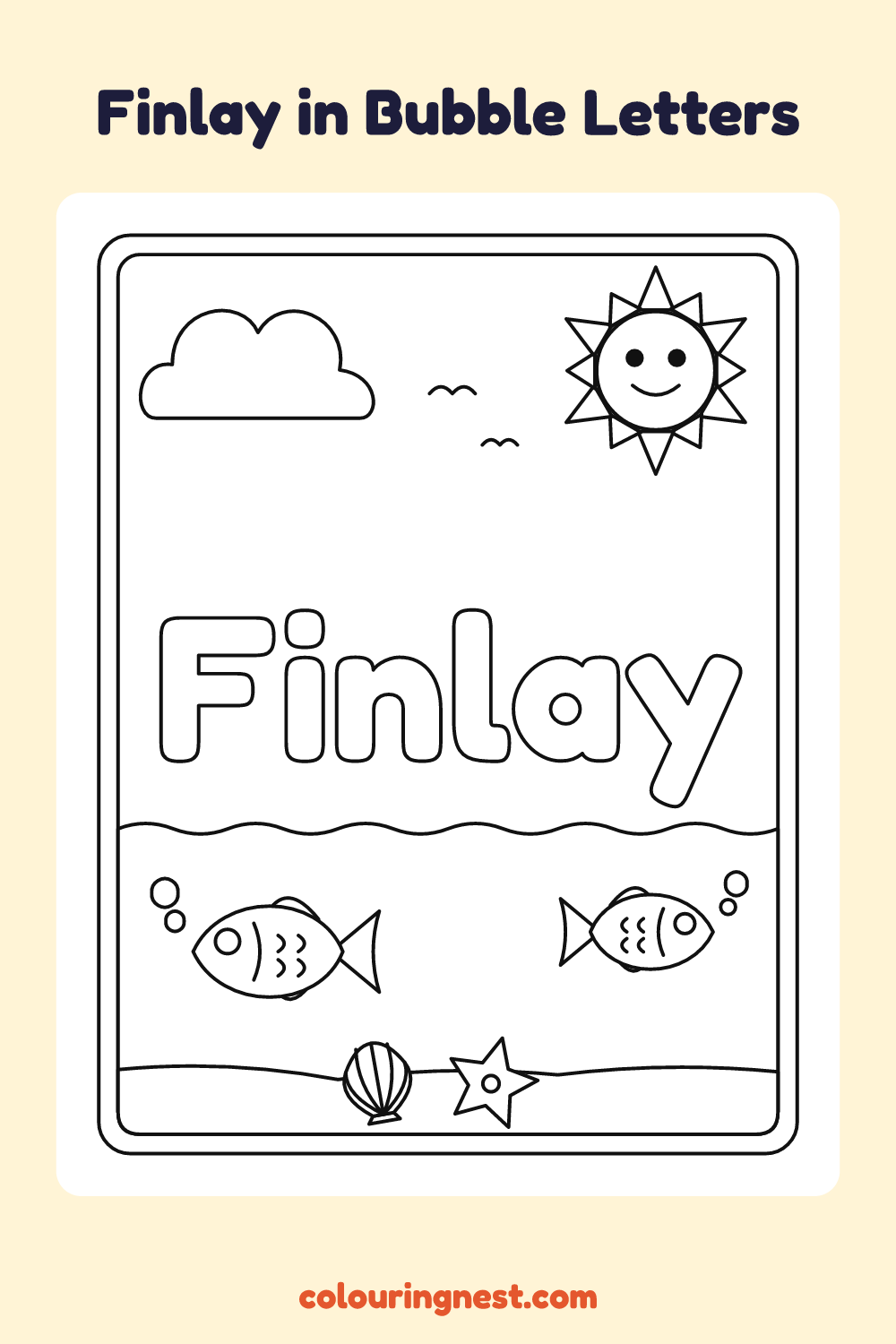 Finlay in Bubble Letters coloring page: free printable black-and-white line art