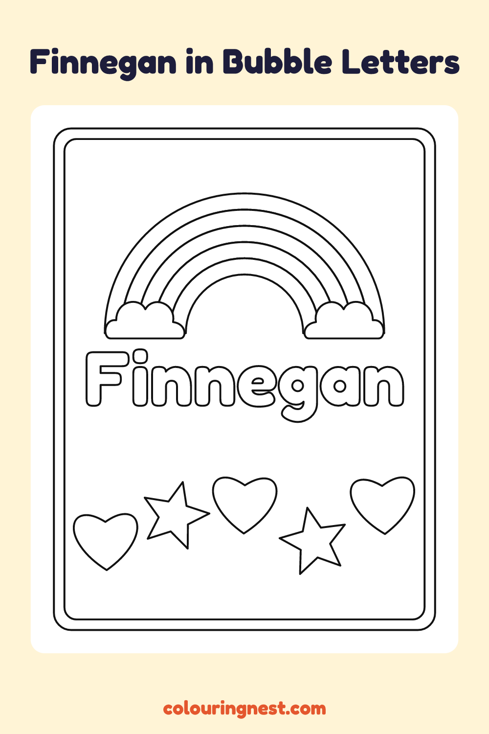 Finnegan in Bubble Letters coloring page: free printable black-and-white line art