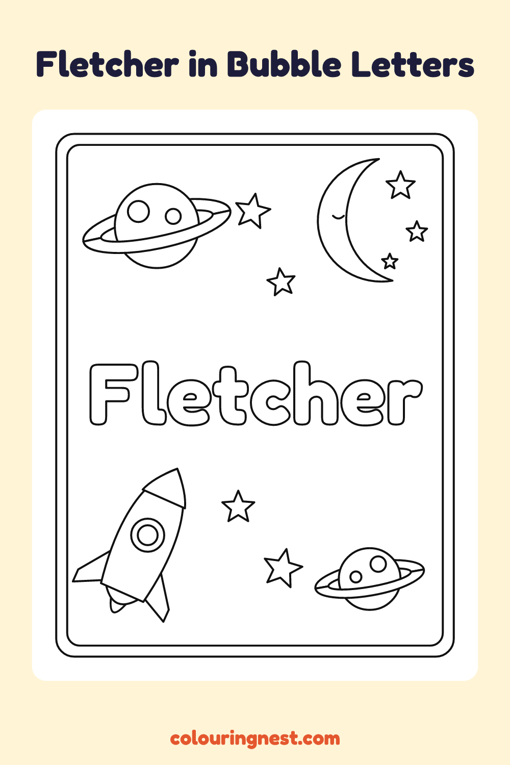 Fletcher in Bubble Letters coloring page: free printable black-and-white line art