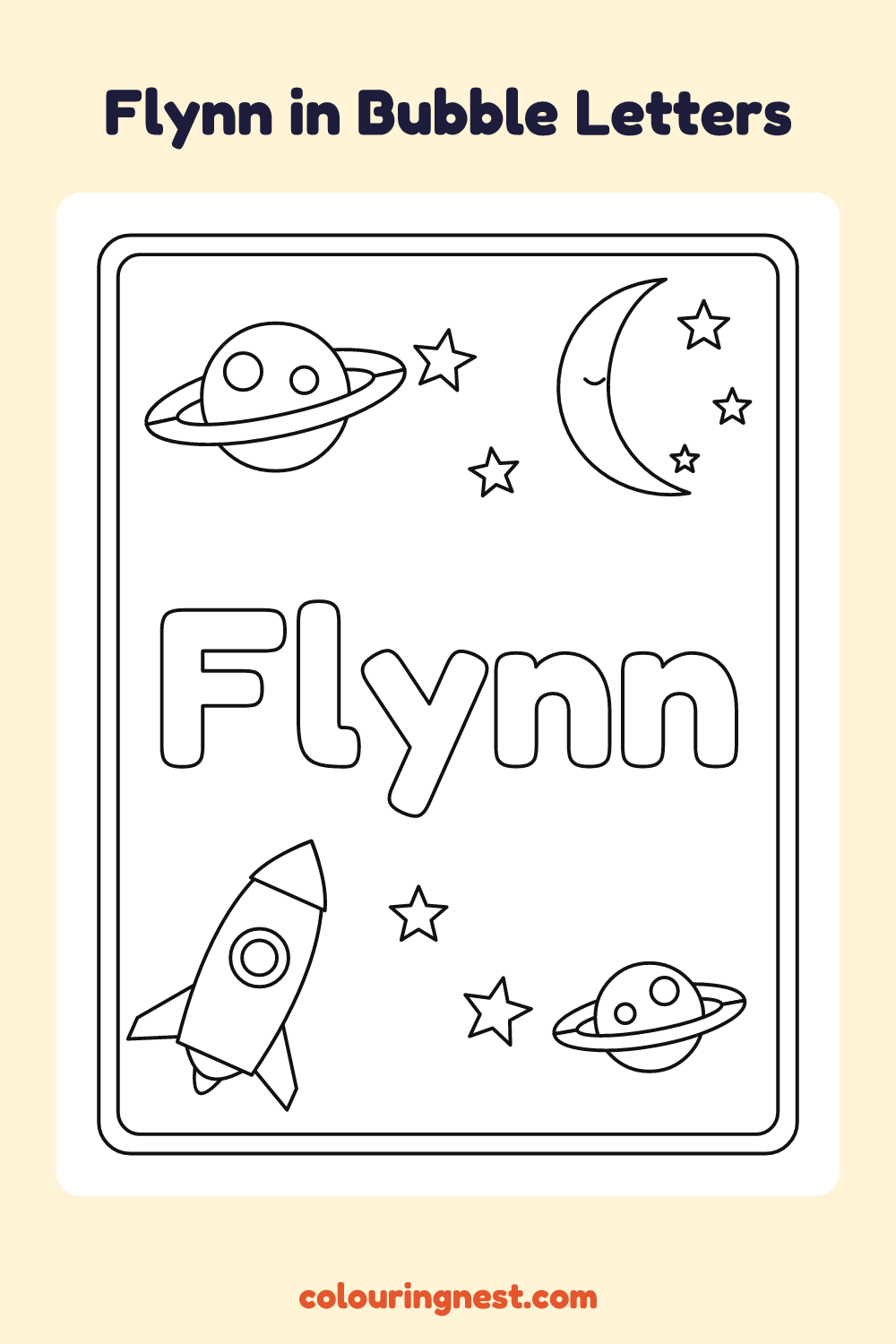 Flynn in Bubble Letters coloring page: free printable black-and-white line art