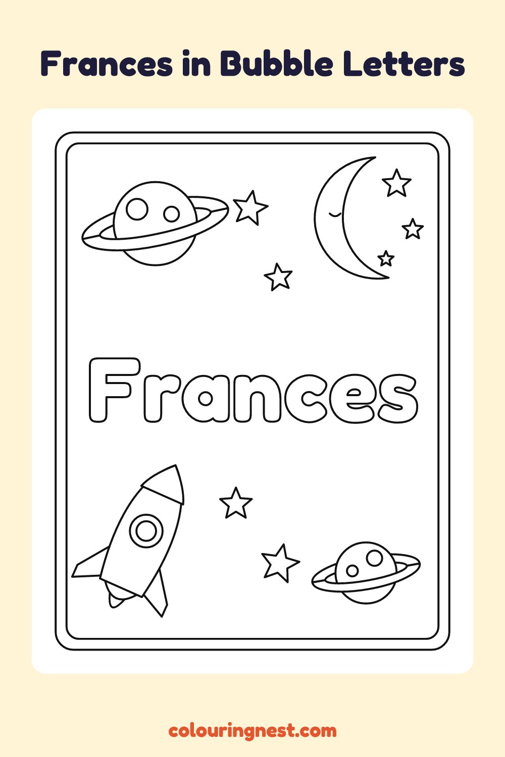 Frances in Bubble Letters coloring page: free printable black-and-white line art